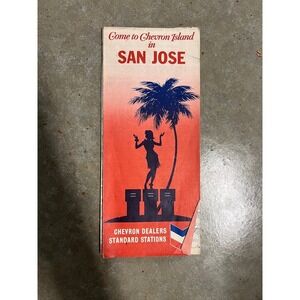 1969 Chevron San Jose Vintage Road Map - Chevron Island Hula Girl Gas & Oil